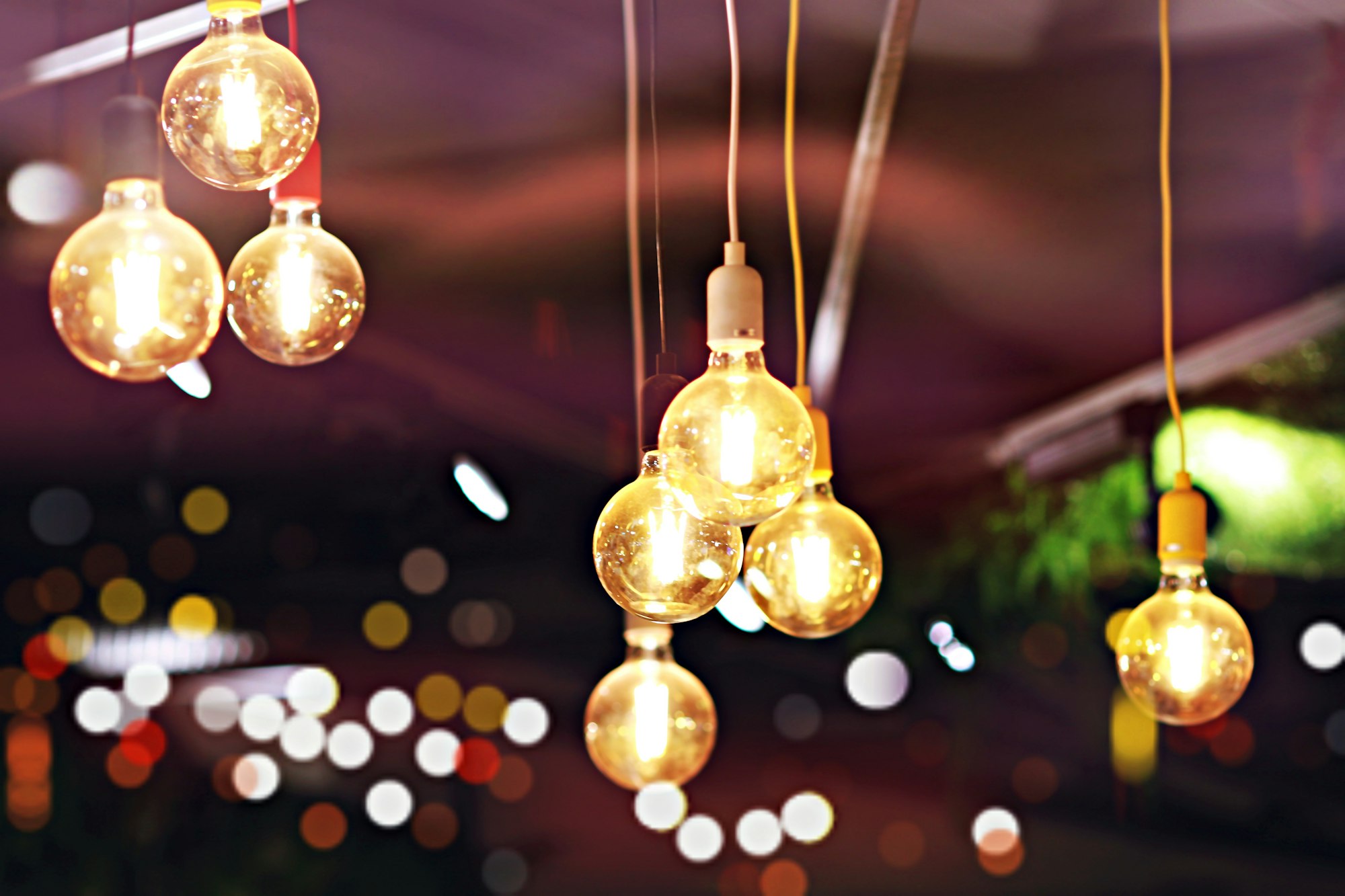 Ceiling bulb lights indoor blur bokeh background
